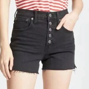Madewell High Rise Denim Faded Black fly button shorts Size 26